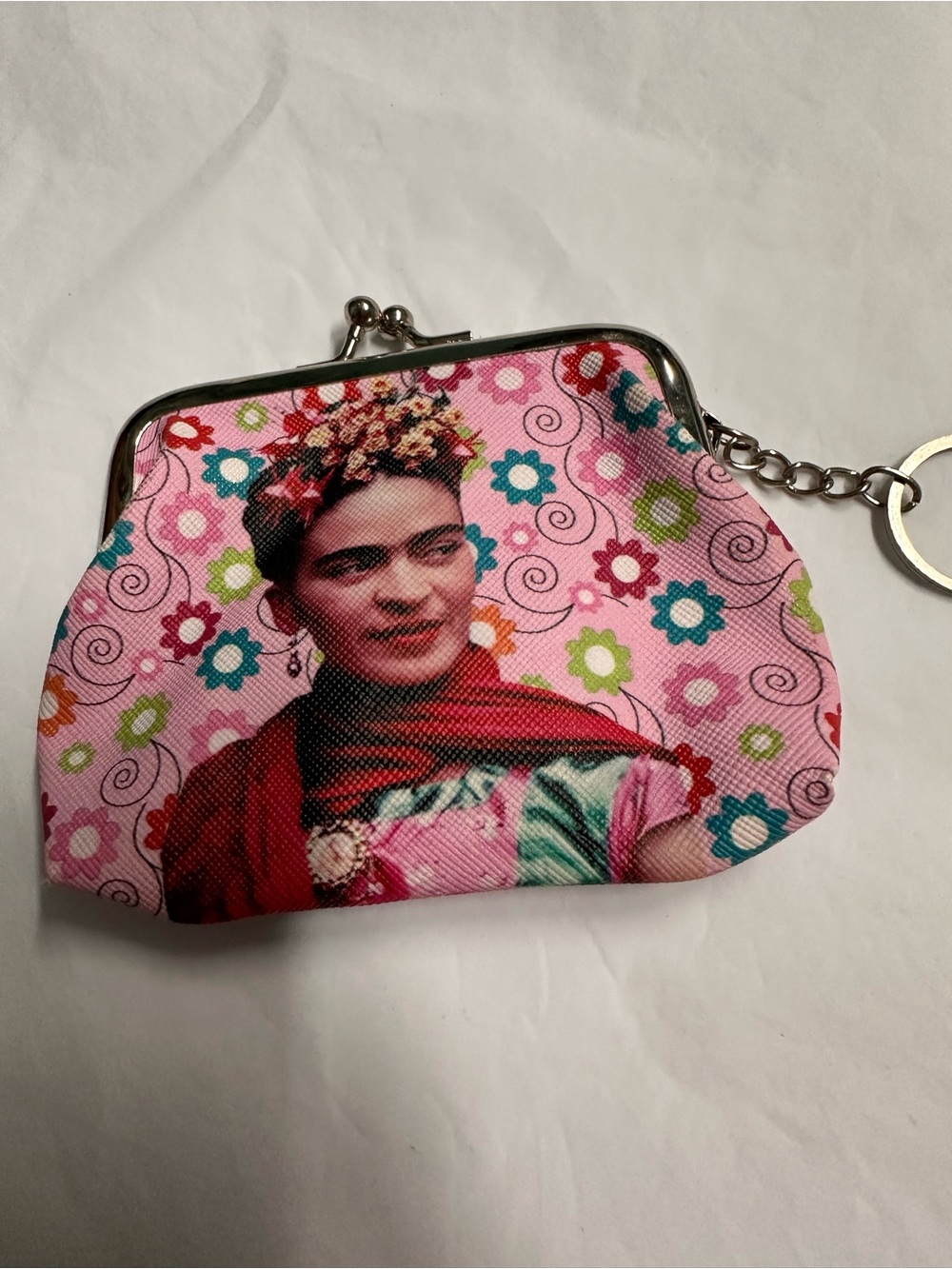 Pink Floral Coin Purse Keychain Wallet